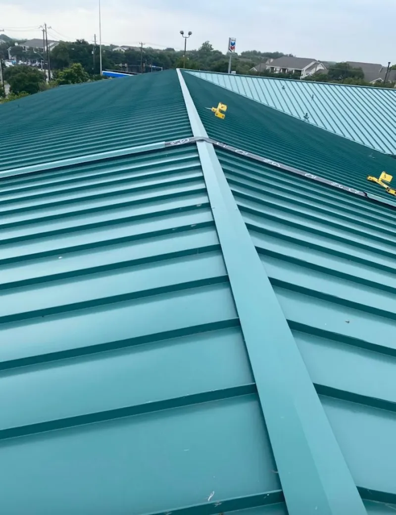 Green commercial metal roof ridge and valley for Metal Roof Repair in Darby